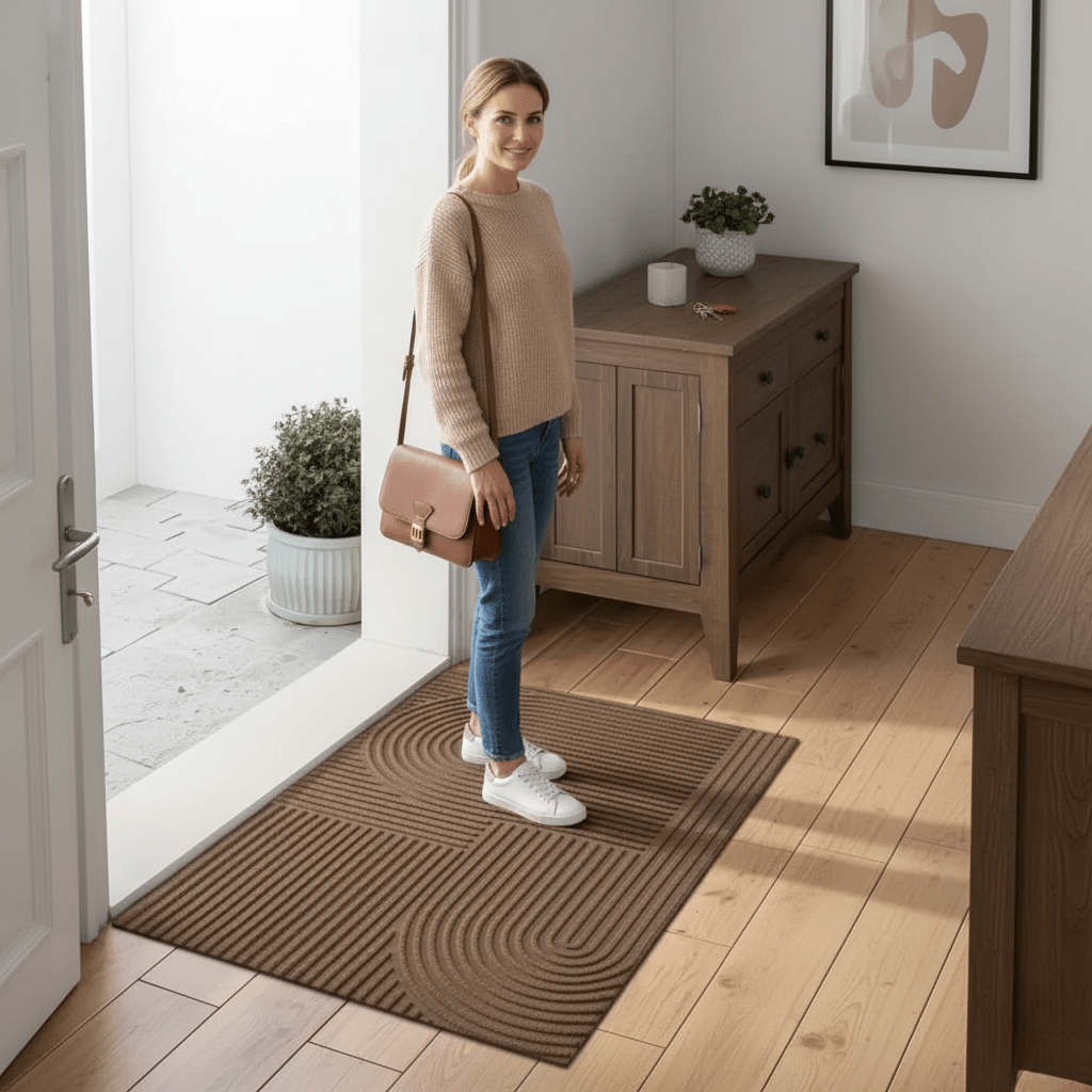 Absorberende Deurmat met Golvend Lijnenpatroon Wasbare Antislip Schoonloopmat voor Voordeur | Hal en Entree