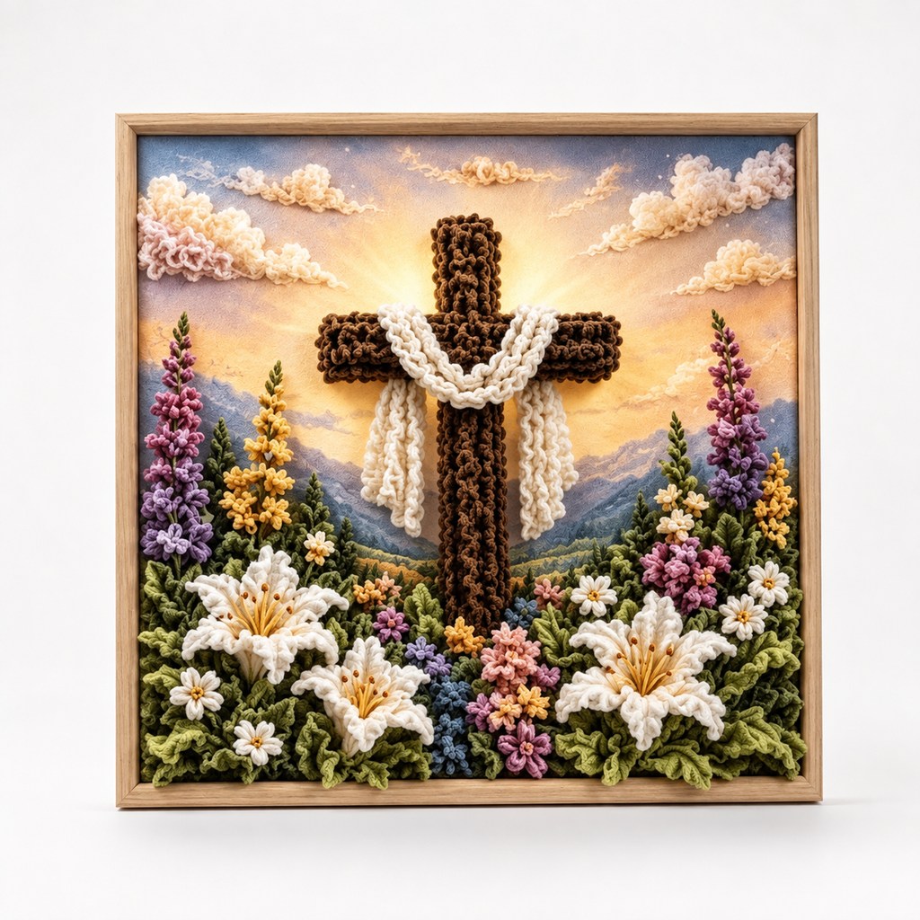 Christelijk Knutselpakket Stofkunst in Reliëf | Prikpakket met Voorgeperforeerd Bord en Stofjes voor Wanddecoratie Zonder Naaien