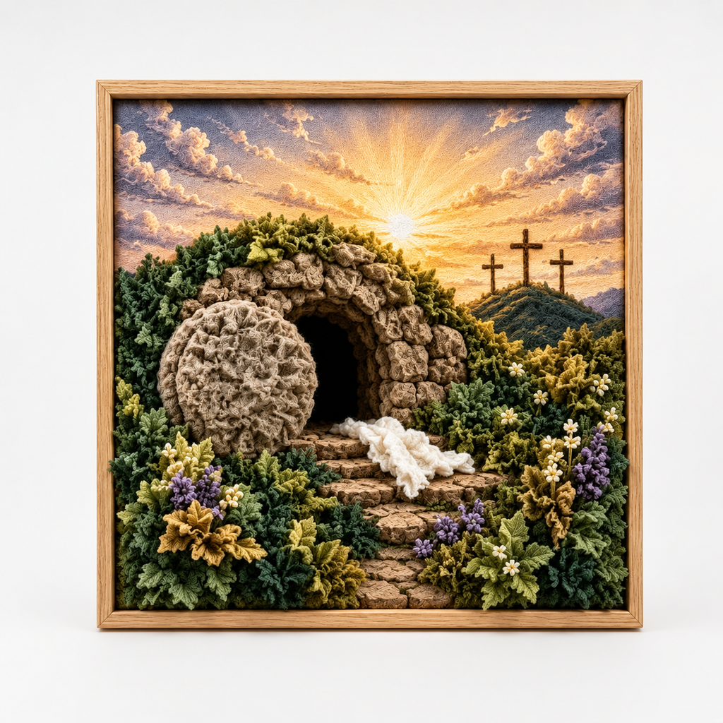 Christelijk Knutselpakket Stofkunst in Reliëf | Prikpakket met Voorgeperforeerd Bord en Stofjes voor Wanddecoratie Zonder Naaien