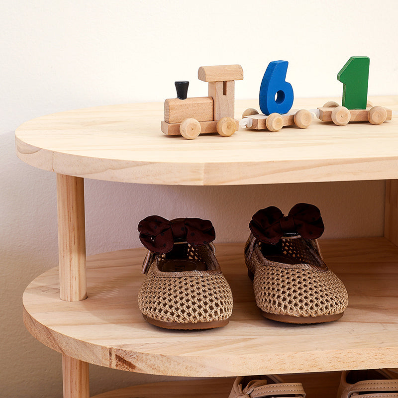 Grenenhouten Schoenenrek voor Kinderen met Open Vakken | Japans Kinderschoenenrek met Afgeronde Hoeken voor Hal en Kinderkamer