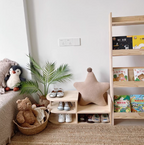 Grenenhouten Schoenenrek voor Kinderen met Open Vakken | Japans Kinderschoenenrek met Afgeronde Hoeken voor Hal en Kinderkamer