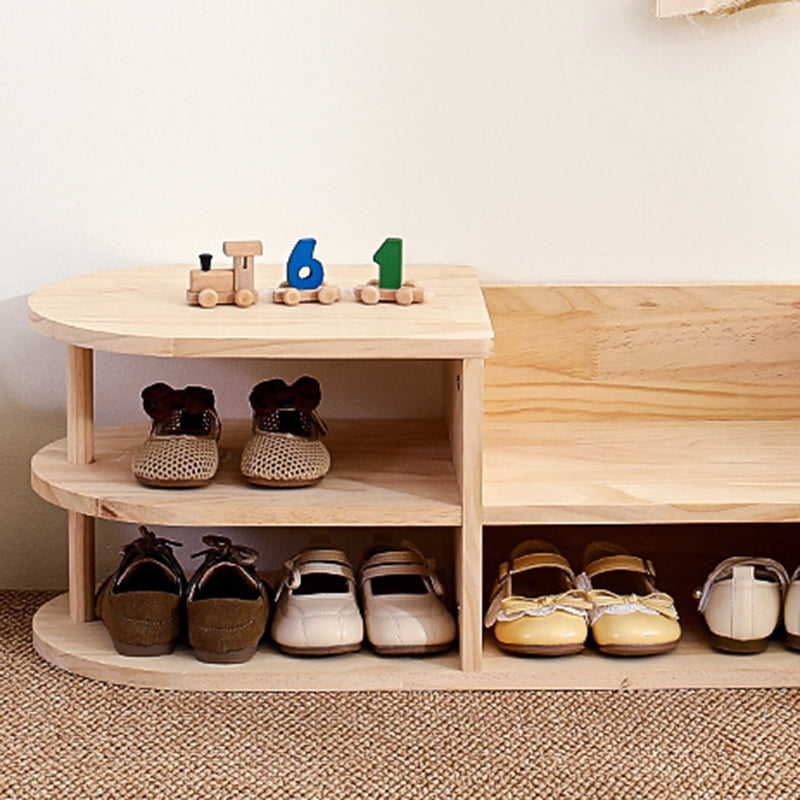 Grenenhouten Schoenenrek voor Kinderen met Open Vakken | Japans Kinderschoenenrek met Afgeronde Hoeken voor Hal en Kinderkamer