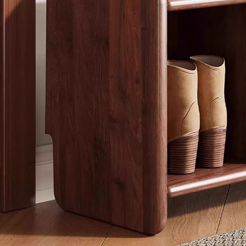 Massief Houten Schoenenbank met Kunstleren Zitkussen en Open Schoenenrek | Minimalistische Halbank met Afgeronde Hoeken voor Hal en Woonkamer