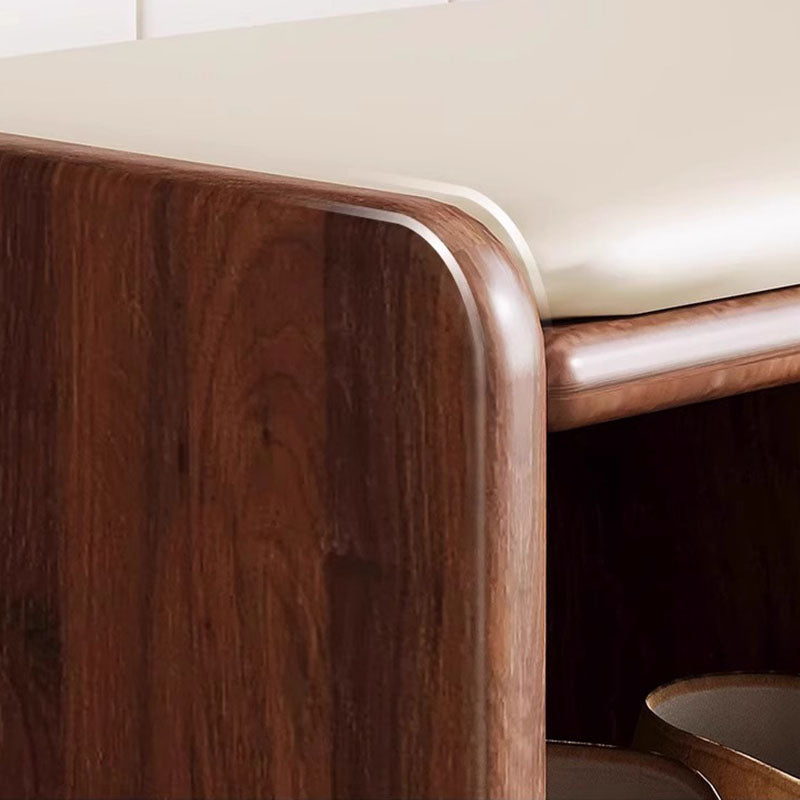 Massief Houten Schoenenbank met Kunstleren Zitkussen en Open Schoenenrek | Minimalistische Halbank met Afgeronde Hoeken voor Hal en Woonkamer