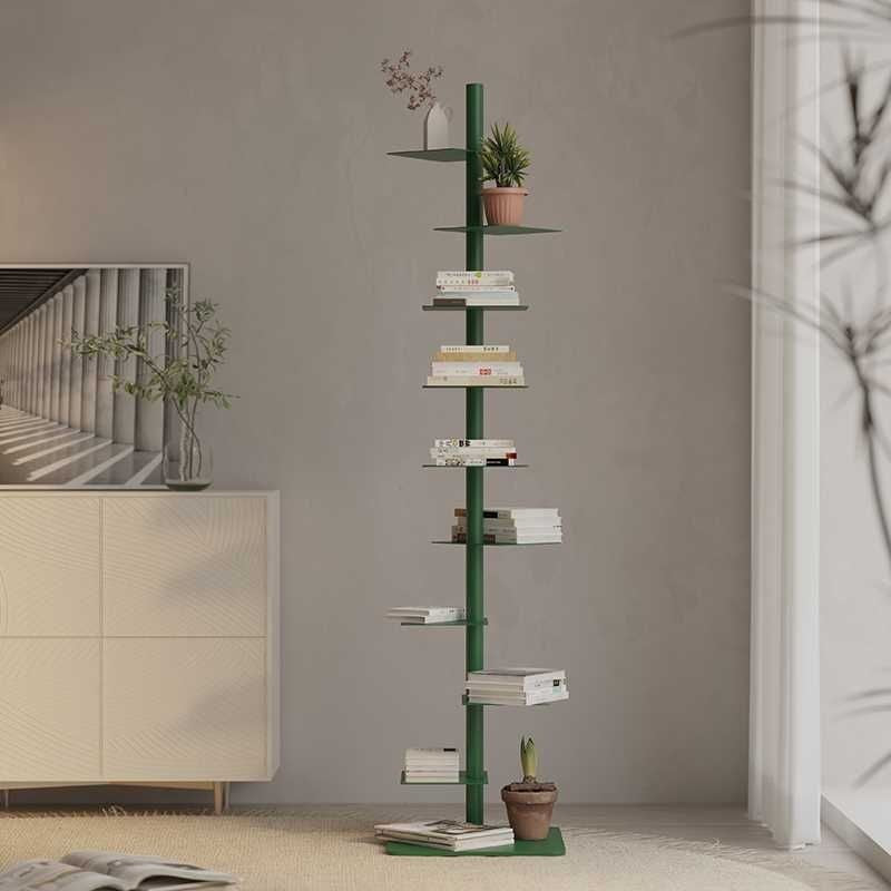 Staande Boekentoren van Staal met Spiraalvormige Planken | Smalle Boekenkast en Hoekrek voor Woonkamer en Thuiskantoor