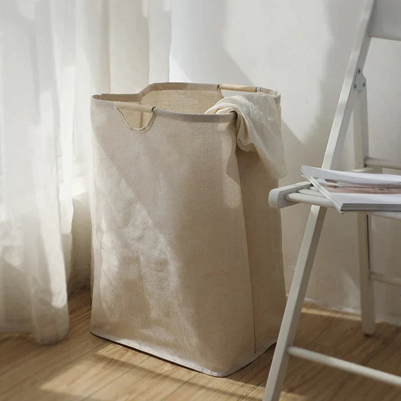 Opvouwbare Wasmand van Katoen en Linnen | Wasgoedmand in Japanse Stijl met Handvatten voor Slaapkamer Badkamer en Washok