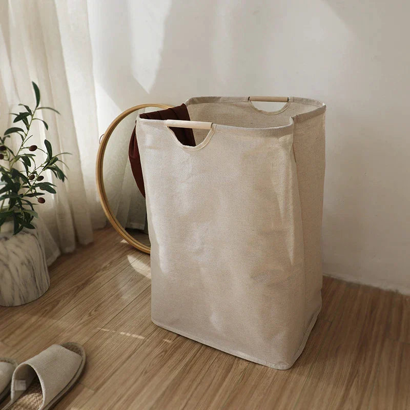 Opvouwbare Wasmand van Katoen en Linnen | Wasgoedmand in Japanse Stijl met Handvatten voor Slaapkamer Badkamer en Washok