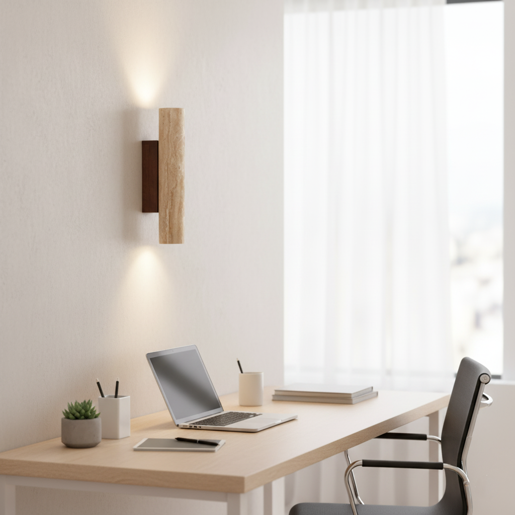 Japandi Travertijn Wandlamp LED met Licht naar Boven en Beneden Natuursteen Wandverlichting met Warme Gloed voor Hal | Slaapkamer en Woonkamer