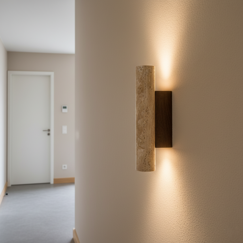 Japandi Travertijn Wandlamp LED met Licht naar Boven en Beneden Natuursteen Wandverlichting met Warme Gloed voor Hal | Slaapkamer en Woonkamer