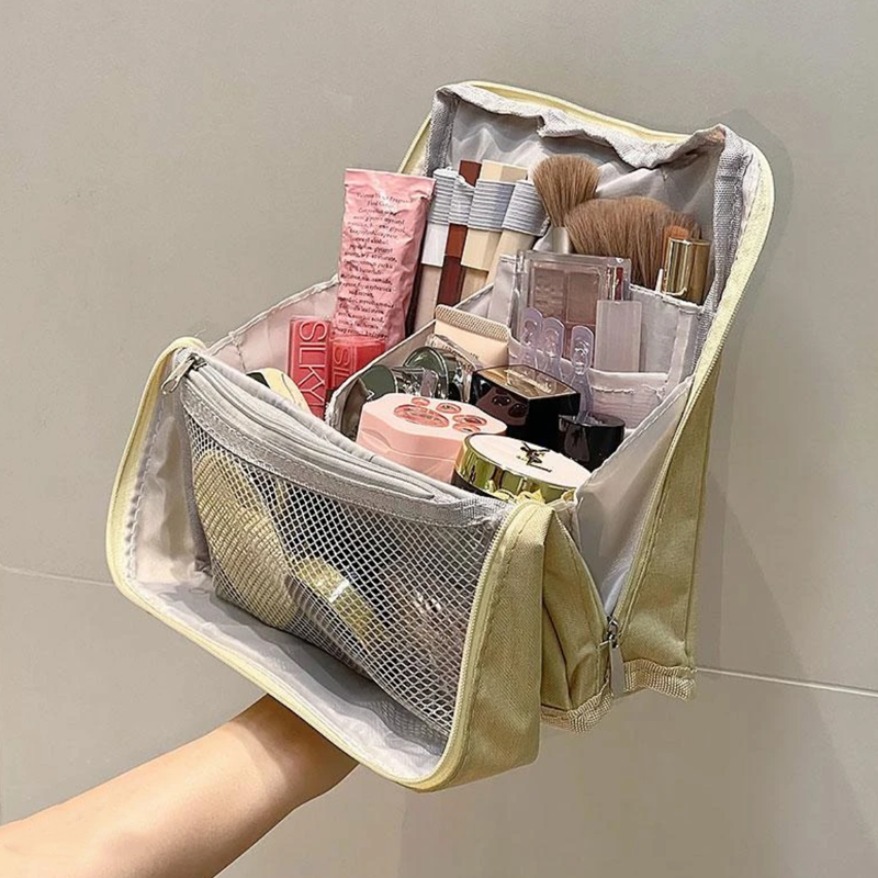 Make-uptas voor op Reis met Vakjes en Penseelhouder | Staande Cosmeticatas van Waterafstotend Nylon voor Koffer en Kaptafel