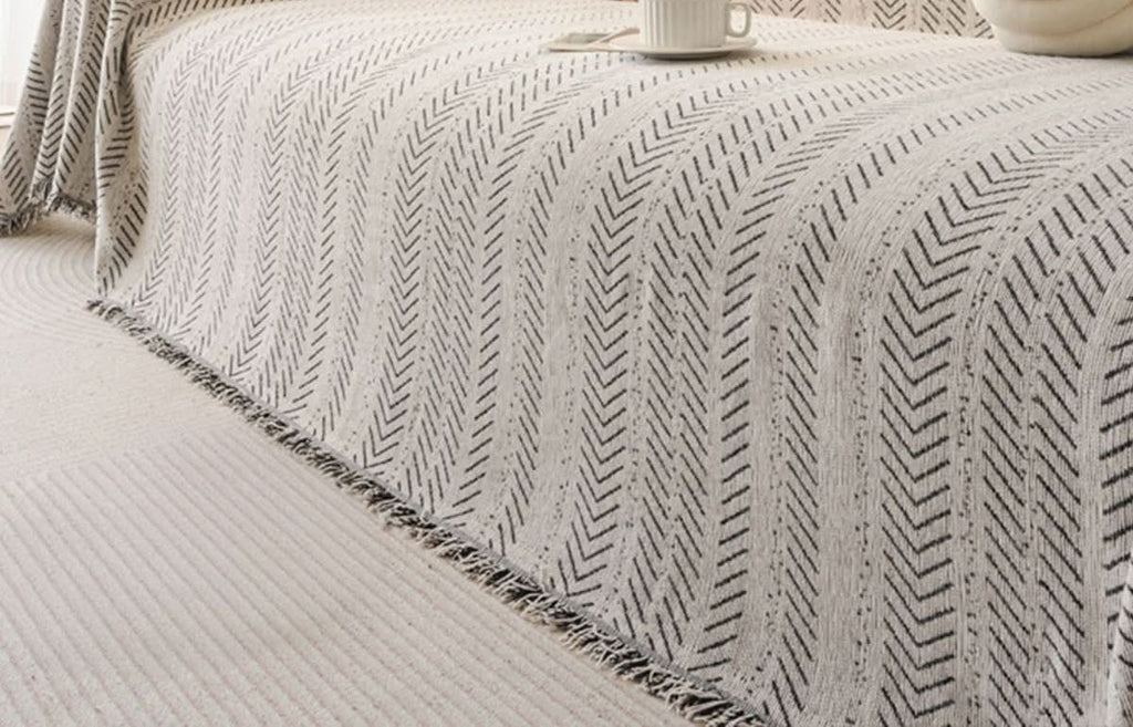 Chenille Bankhoes Krasbestendig en Wasbaar Bankkleed met Visgraatpatroon en Franjes voor Bank | Hoekbank en Huishoudens met Huisdieren