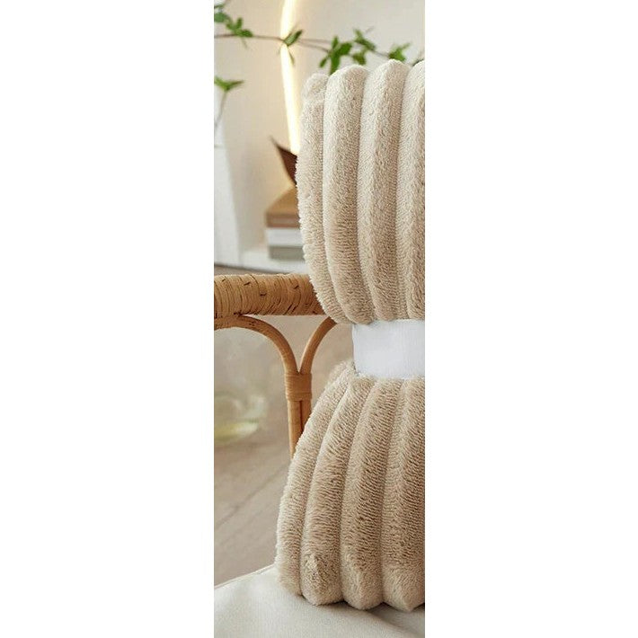 Zachte Fleece Plaid met Brede Streepstructuur Flanellen Deken Warme Woondeken voor Bank | Bed en Woonkamer