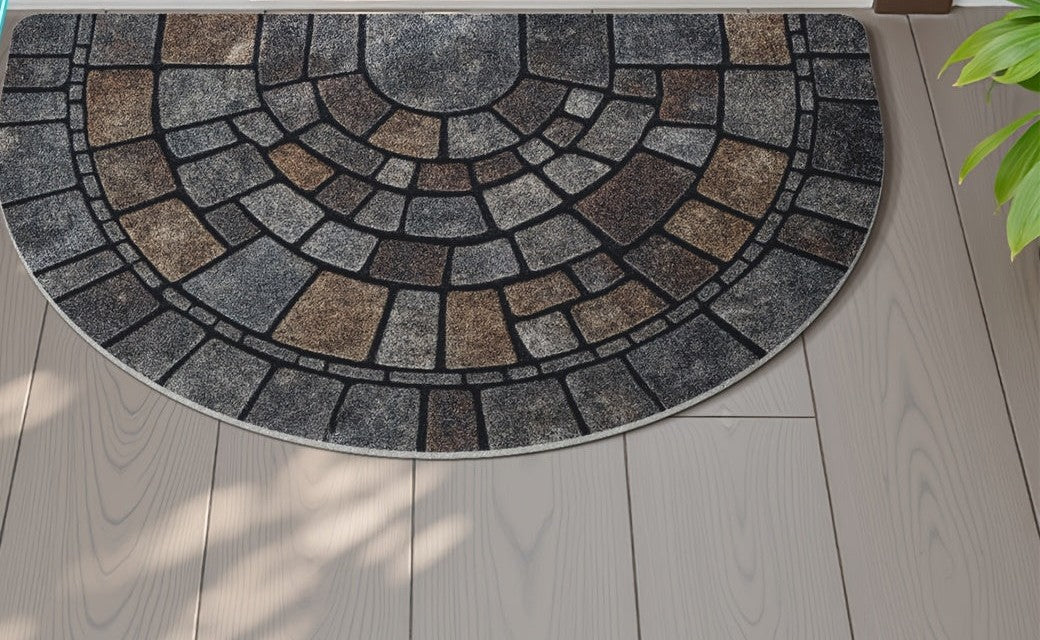 Halfronde Deurmat met Mozaïekprint in Natuursteenlook Antislip Mat voor Binnen en Buiten voor Voordeur | Balkon en Terras
