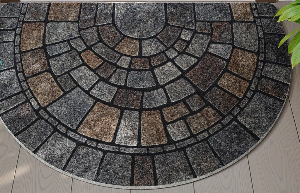 Halfronde Deurmat met Mozaïekprint in Natuursteenlook Antislip Mat voor Binnen en Buiten voor Voordeur | Balkon en Terras