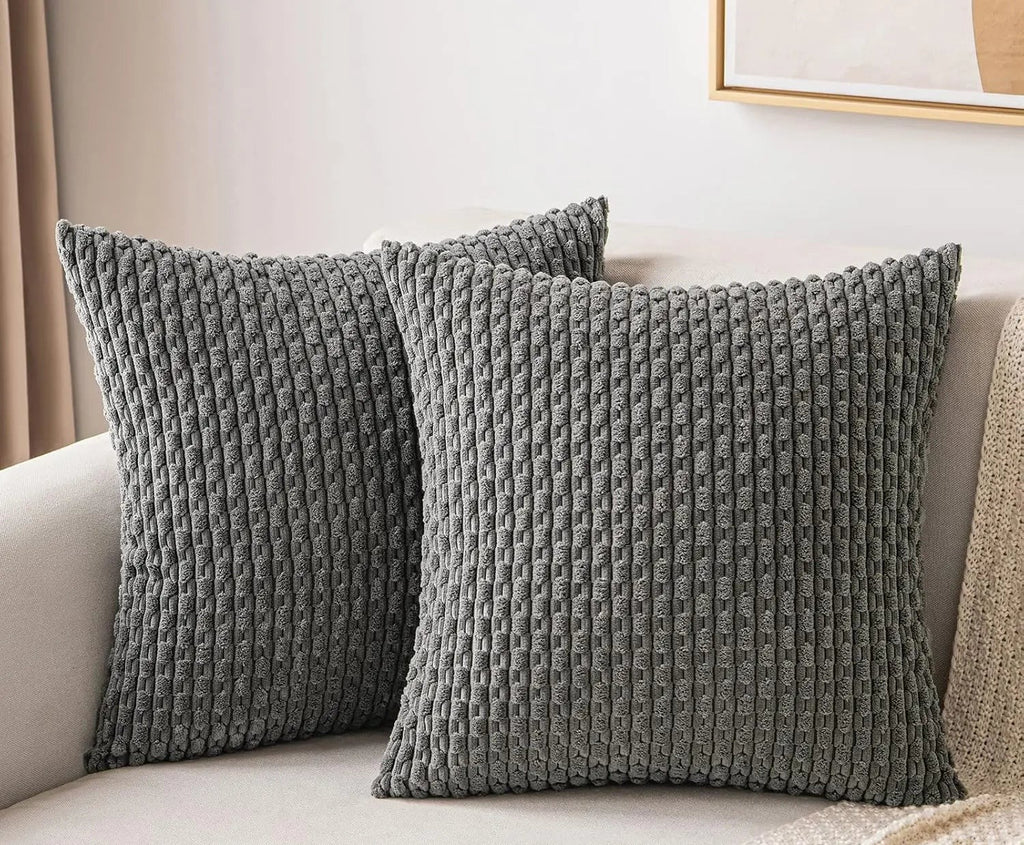 Ribfluwelen Kussenhoes met Rits Zachte Sierkussenhoes met Streepstructuur in Boho Stijl voor Bank | Bed en Fauteuil
