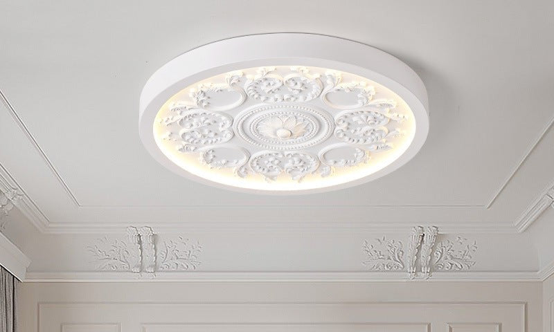 Ronde LED Plafondlamp met Bewerkt Ornament Platte Plafonnière Dimbaar met Afstandsbediening en Instelbare Lichtkleur voor Slaapkamer | Woonkamer