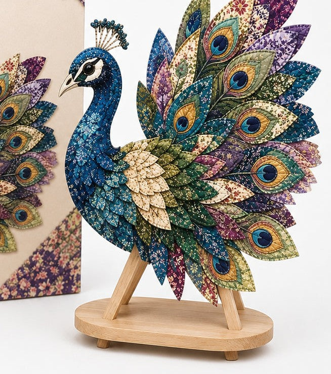 Patchwork Knutselpakket Vogel | Gelaagde Stoffen Decoratievogel Maken zonder Naaien met Voorgesneden Genummerde Stofjes en Handleiding