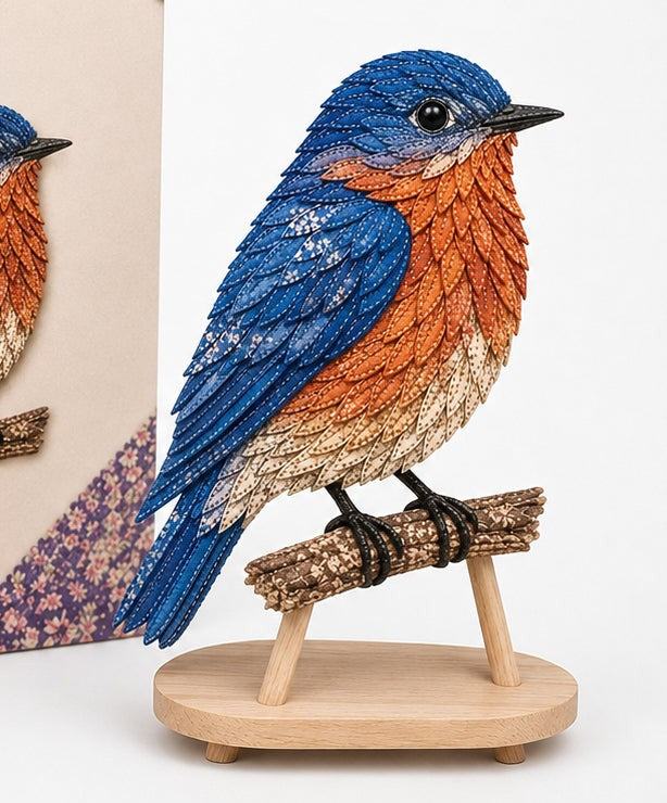 Patchwork Knutselpakket Vogel | Gelaagde Stoffen Decoratievogel Maken zonder Naaien met Voorgesneden Genummerde Stofjes en Handleiding