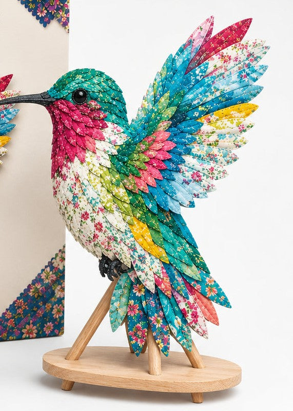 Patchwork Knutselpakket Vogel | Gelaagde Stoffen Decoratievogel Maken zonder Naaien met Voorgesneden Genummerde Stofjes en Handleiding