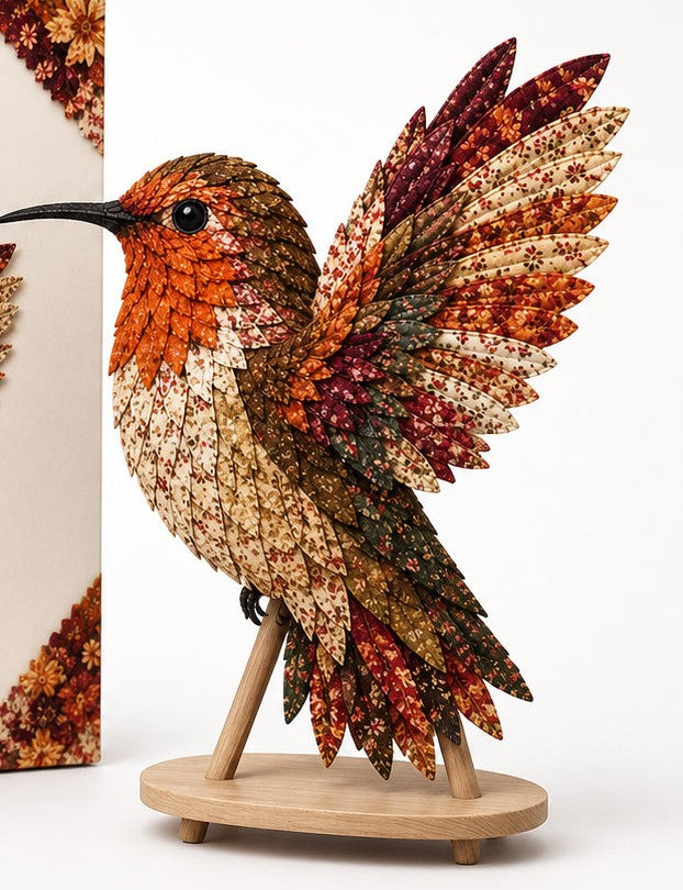 Patchwork Knutselpakket Vogel | Gelaagde Stoffen Decoratievogel Maken zonder Naaien met Voorgesneden Genummerde Stofjes en Handleiding