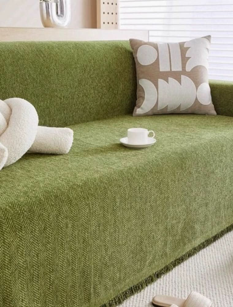 Waterafstotende Chenille Bankhoes | Bankplaid met Visgraatpatroon en Franjes | Wasbare Banksprei voor Gezin met Kinderen en Huisdieren