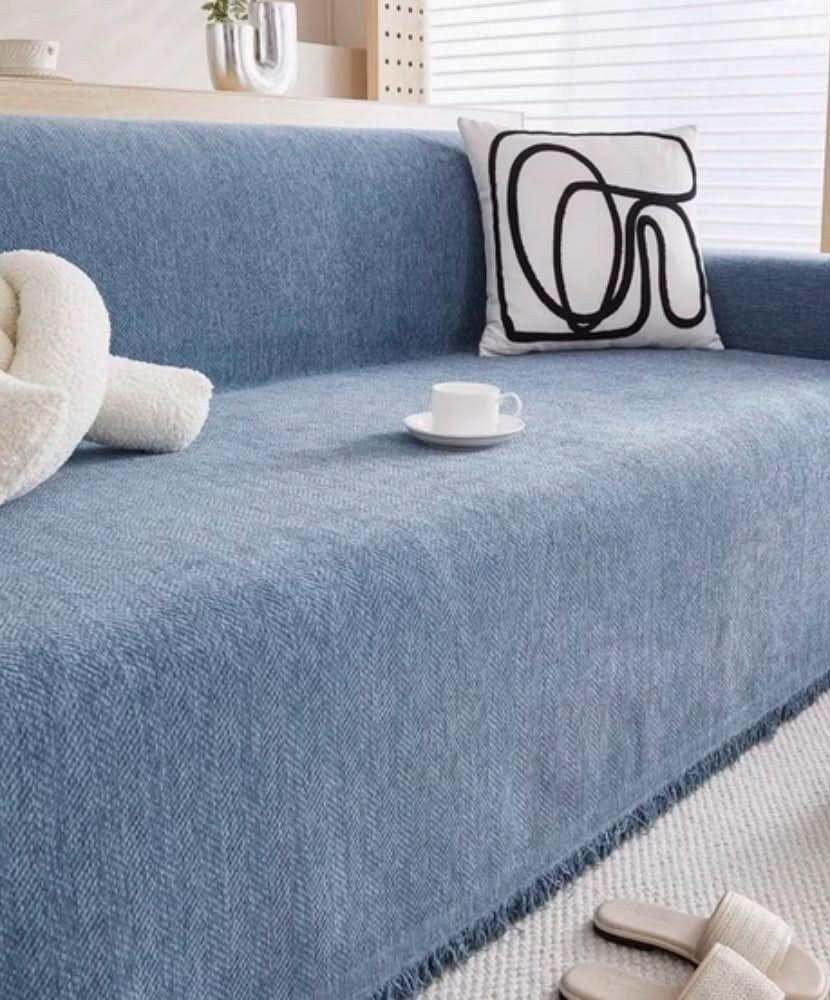 Waterafstotende Chenille Bankhoes | Bankplaid met Visgraatpatroon en Franjes | Wasbare Banksprei voor Gezin met Kinderen en Huisdieren