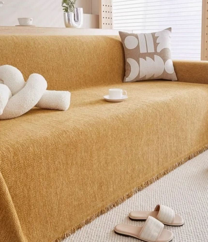 Waterafstotende Chenille Bankhoes | Bankplaid met Visgraatpatroon en Franjes | Wasbare Banksprei voor Gezin met Kinderen en Huisdieren