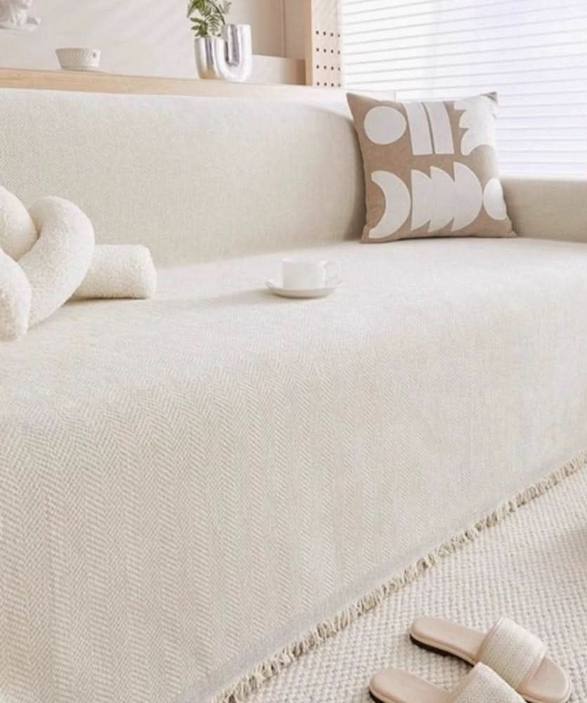 Waterafstotende Chenille Bankhoes | Bankplaid met Visgraatpatroon en Franjes | Wasbare Banksprei voor Gezin met Kinderen en Huisdieren