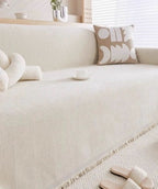 Waterafstotende Chenille Bankhoes | Bankplaid met Visgraatpatroon en Franjes | Wasbare Banksprei voor Gezin met Kinderen en Huisdieren