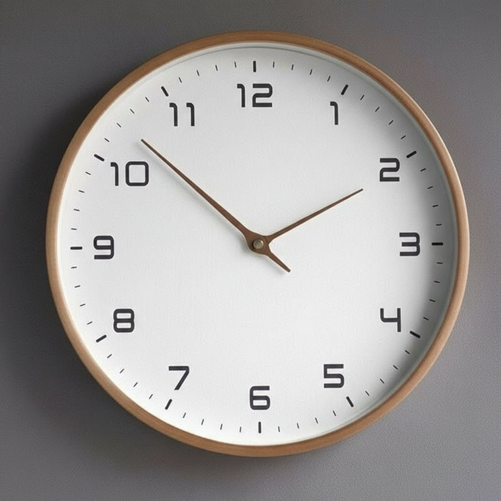 Houten Wandklok met Stil Uurwerk Ronde Scandinavische Klok van Massief Hout zonder Tikken met Duidelijke Cijfers voor Woonkamer | Slaapkamer en Keuken