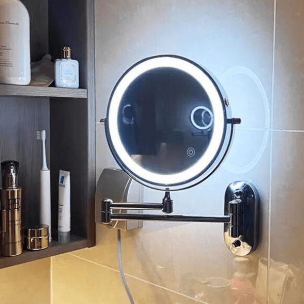 LED Make-Up Spiegel met Vergroting Uitschuifbare Wand Scheerspiegel met Dimbare Verlichting en Oplaadbare Accu voor Badkamer | Slaapkamer