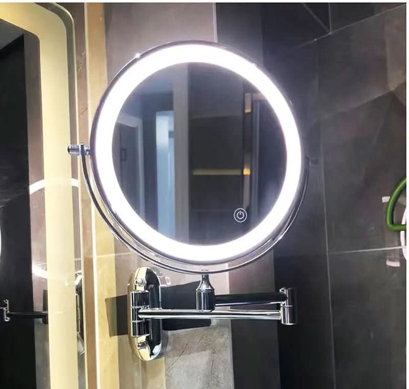 LED Make-Up Spiegel met Vergroting Uitschuifbare Wand Scheerspiegel met Dimbare Verlichting en Oplaadbare Accu voor Badkamer | Slaapkamer