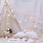 Katoenen Ballen Lichtslinger LED | Cotton Ball Lichtsnoer op USB of Batterijen met Warm Licht voor Slaapkamer | Kinderkamer en Woonkamer