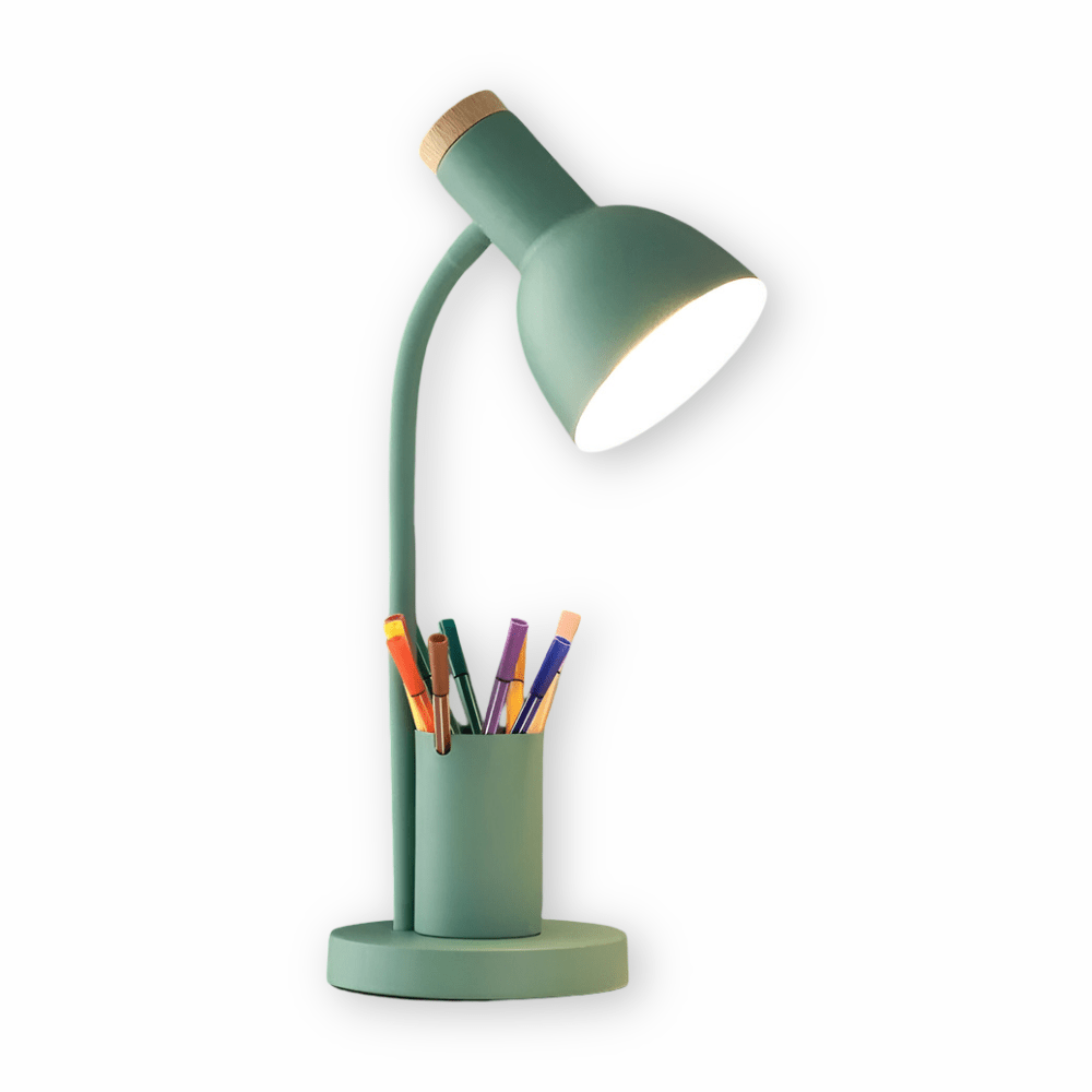 Bureaulamp met Pennenhouder Moderne Metalen Tafellamp E27 voor Bureau | Thuiswerkplek Studeerkamer en Nachtkastje