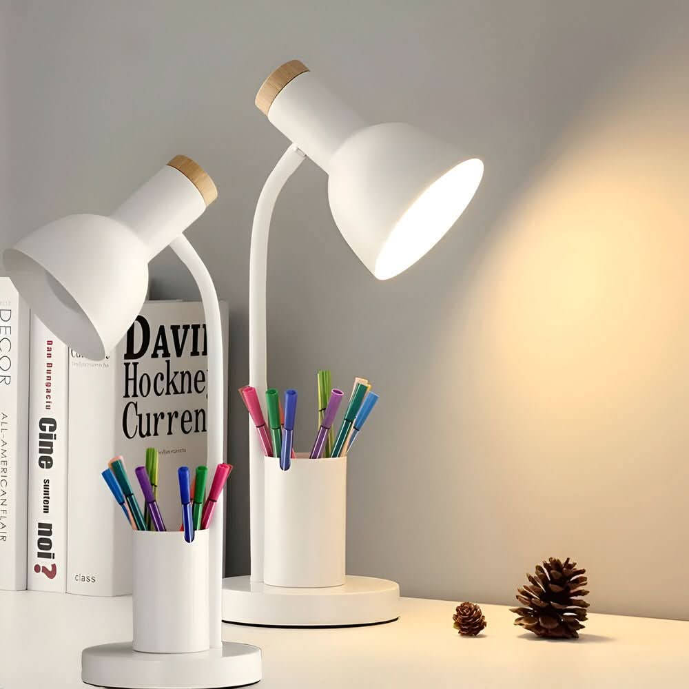 Bureaulamp met Pennenhouder Moderne Metalen Tafellamp E27 voor Bureau | Thuiswerkplek Studeerkamer en Nachtkastje