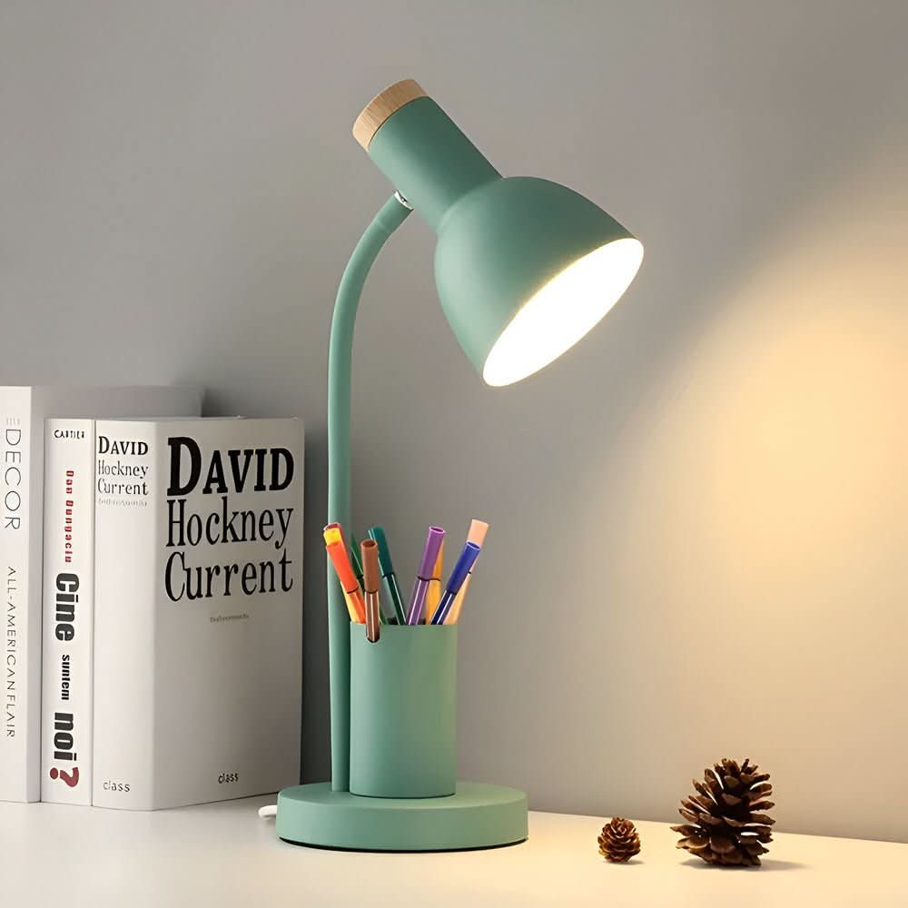 Bureaulamp met Pennenhouder Moderne Metalen Tafellamp E27 voor Bureau | Thuiswerkplek Studeerkamer en Nachtkastje