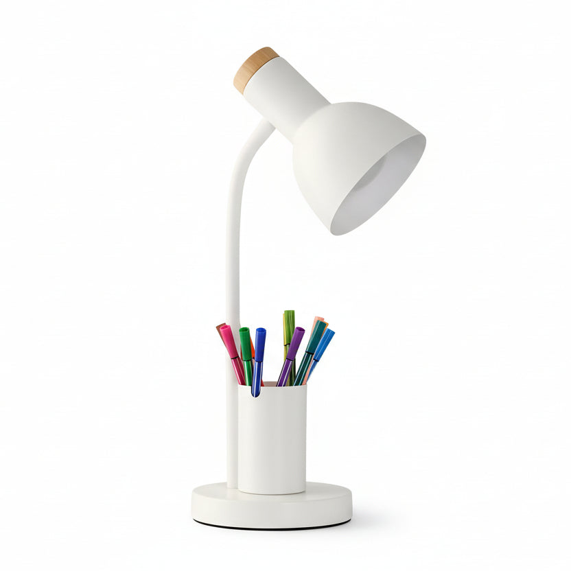 Bureaulamp met Pennenhouder Moderne Metalen Tafellamp E27 voor Bureau | Thuiswerkplek Studeerkamer en Nachtkastje