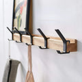 Wandkapstok met Verschuifbare Dubbele Haken | Scandinavische Houten Kapstok van Rubberhout en Aluminium voor Hal en Slaapkamer
