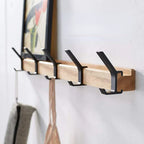 Wandkapstok met Verschuifbare Dubbele Haken | Scandinavische Houten Kapstok van Rubberhout en Aluminium voor Hal en Slaapkamer