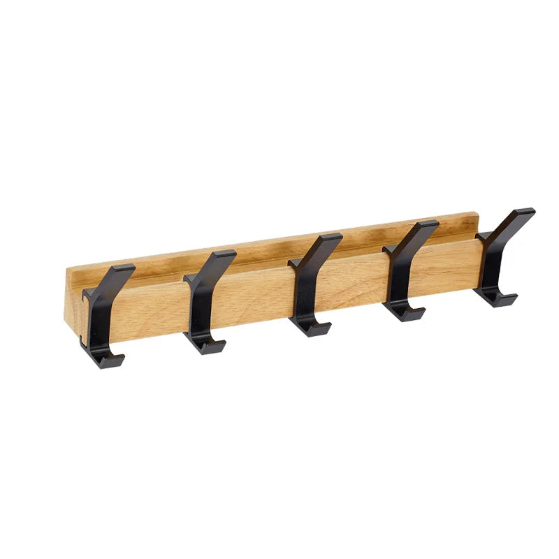 Wandkapstok met Verschuifbare Dubbele Haken | Scandinavische Houten Kapstok van Rubberhout en Aluminium voor Hal en Slaapkamer