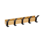 Wandkapstok met Verschuifbare Dubbele Haken | Scandinavische Houten Kapstok van Rubberhout en Aluminium voor Hal en Slaapkamer