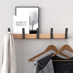 Wandkapstok met Verschuifbare Dubbele Haken | Scandinavische Houten Kapstok van Rubberhout en Aluminium voor Hal en Slaapkamer