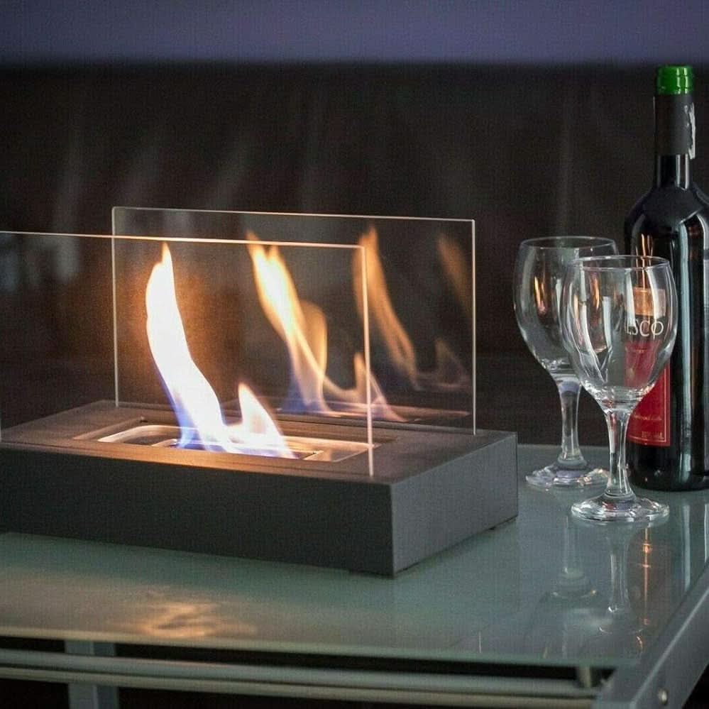 Bio-Ethanol Tafelhaard Draagbare Sfeerhaard met Glazen Schermen en Echte Vlam voor Binnen en Buiten | Woonkamer Balkon en Tuin