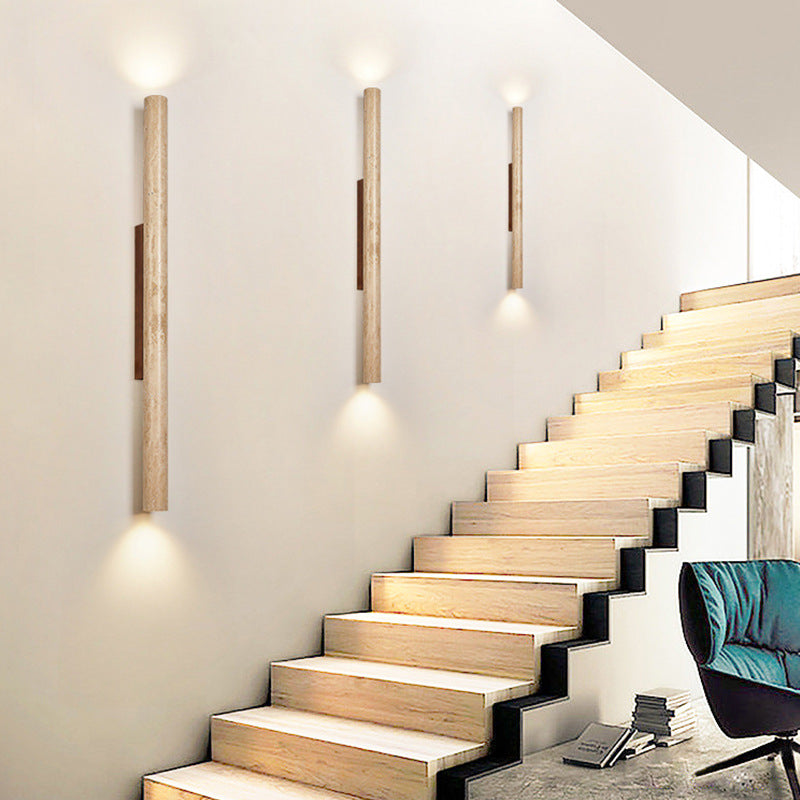 Japandi Travertijn Wandlamp LED met Licht naar Boven en Beneden Natuursteen Wandverlichting met Warme Gloed voor Hal | Slaapkamer en Woonkamer