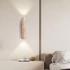 Japandi Travertijn Wandlamp LED met Licht naar Boven en Beneden Natuursteen Wandverlichting met Warme Gloed voor Hal | Slaapkamer en Woonkamer