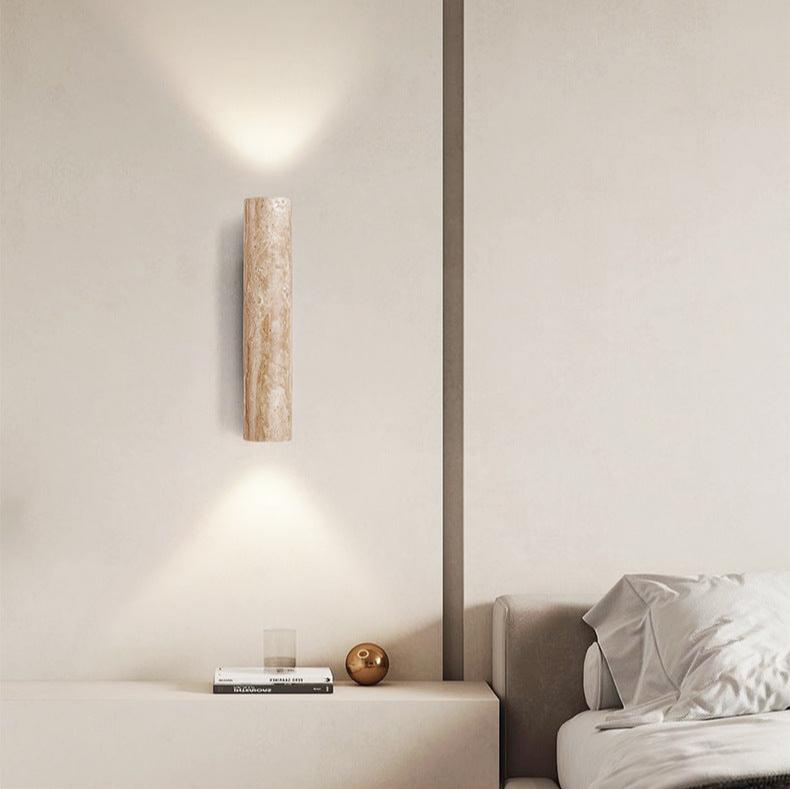 Japandi Travertijn Wandlamp LED met Licht naar Boven en Beneden Natuursteen Wandverlichting met Warme Gloed voor Hal | Slaapkamer en Woonkamer