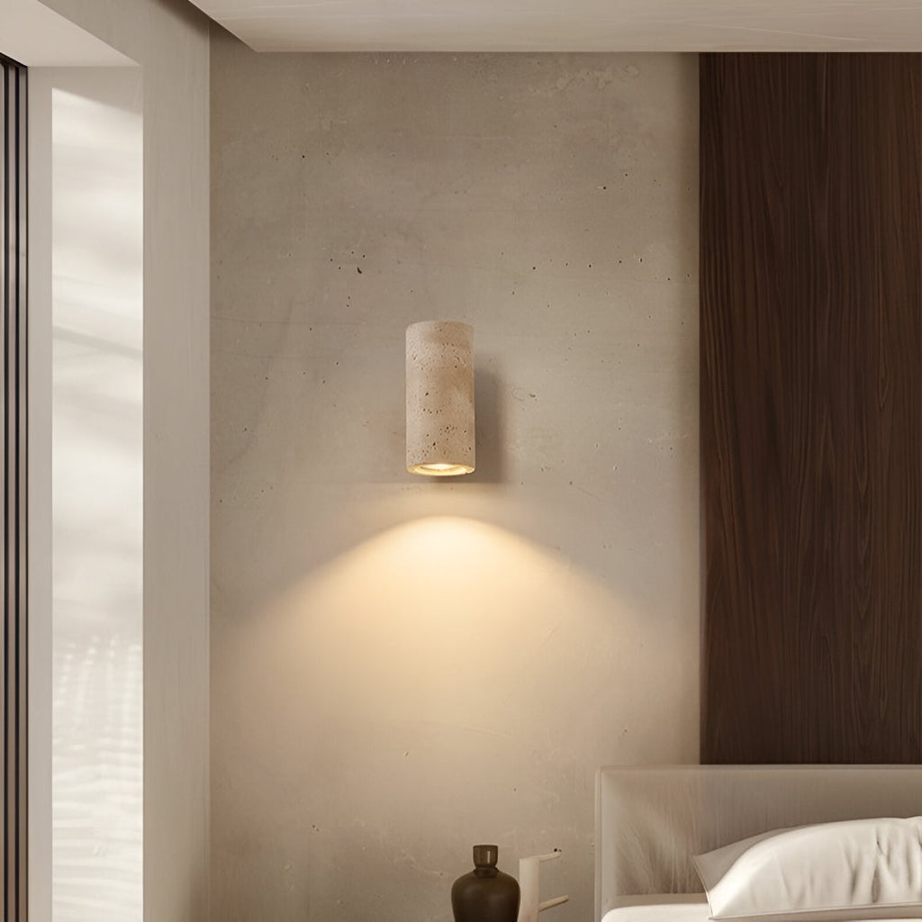 Japandi Travertijn Wandlamp LED met Licht naar Boven en Beneden Natuursteen Wandverlichting met Warme Gloed voor Hal | Slaapkamer en Woonkamer