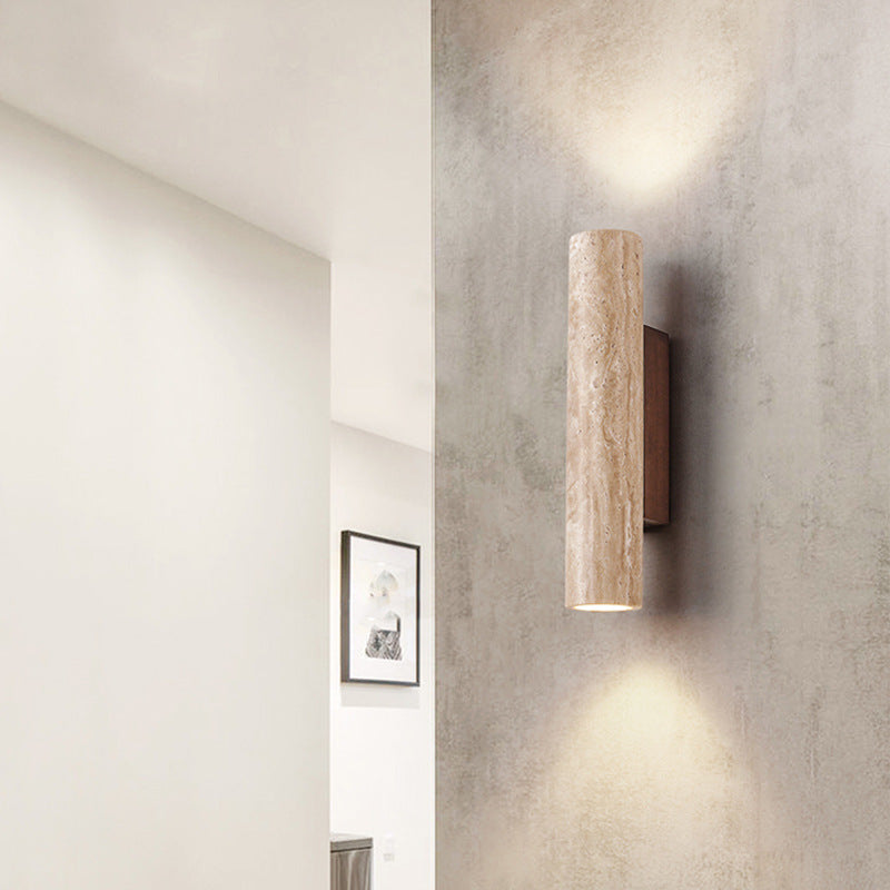Japandi Travertijn Wandlamp LED met Licht naar Boven en Beneden Natuursteen Wandverlichting met Warme Gloed voor Hal | Slaapkamer en Woonkamer