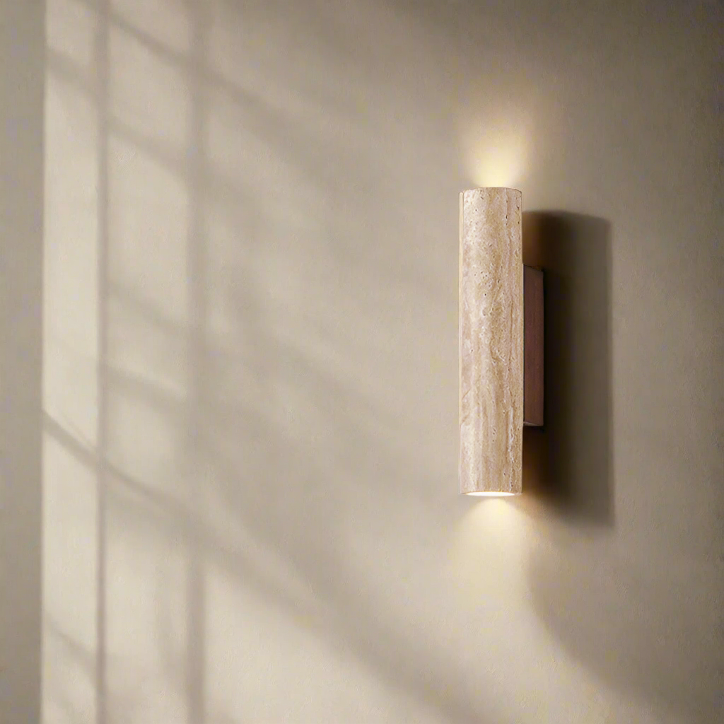 Japandi Travertijn Wandlamp LED met Licht naar Boven en Beneden Natuursteen Wandverlichting met Warme Gloed voor Hal | Slaapkamer en Woonkamer