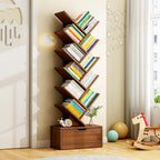 Boomvormige Boekenkast Smal Staand Boekenrek met Opbergkastje Hoge Boekenplank voor Woonkamer | Kinderkamer en Thuiskantoor